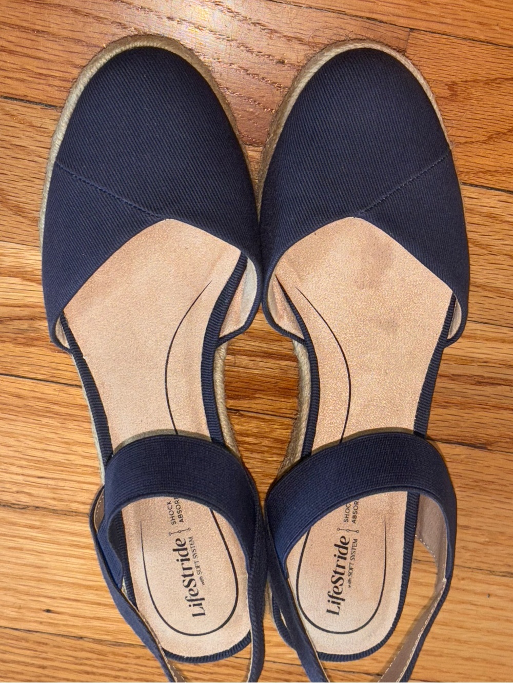 LifeStride Navy Espadrille Wedge Slingback Sandals Soft System Women’s 7 NWOT